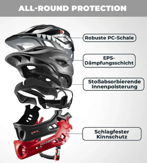 ROCKBROS Kinderhelm Cartoon Integralhelm mit abnehmbarem Kinnschutz